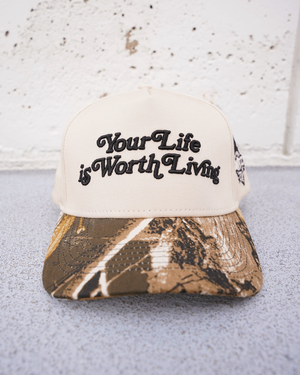 Camo + Cream "YOUR LIFE IS WORTH LIVING" Snapback Hat