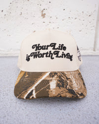 Camo + Cream "YOUR LIFE IS WORTH LIVING" Snapback Hat