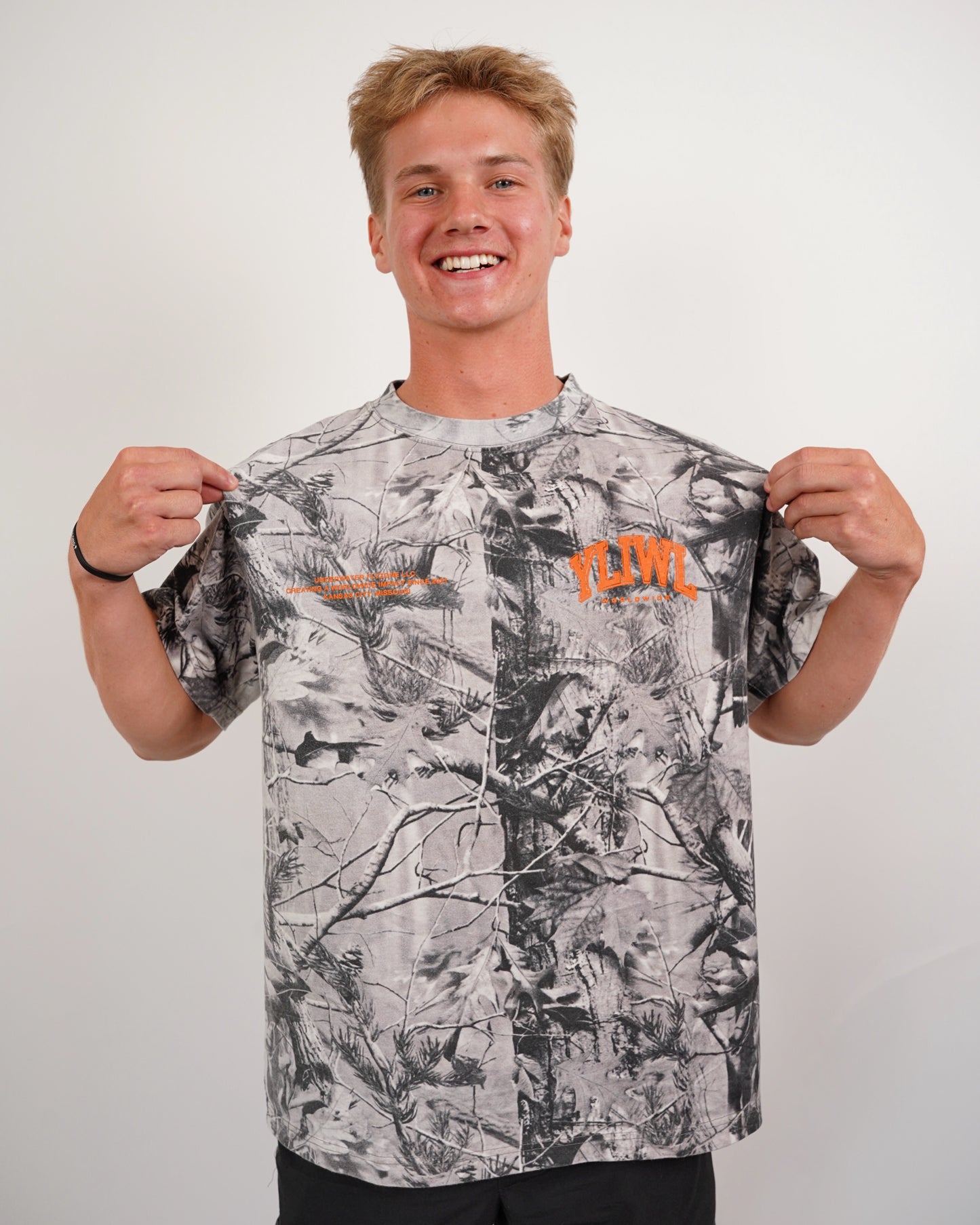 Orange + B&W Camo "Your Life is Worth Living" Heavy Weight T-Shirt