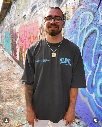 Vintage Black + Powder Blue "YOUR LIFE IS WORTH LIVING" Heavy Weight T-Shirt