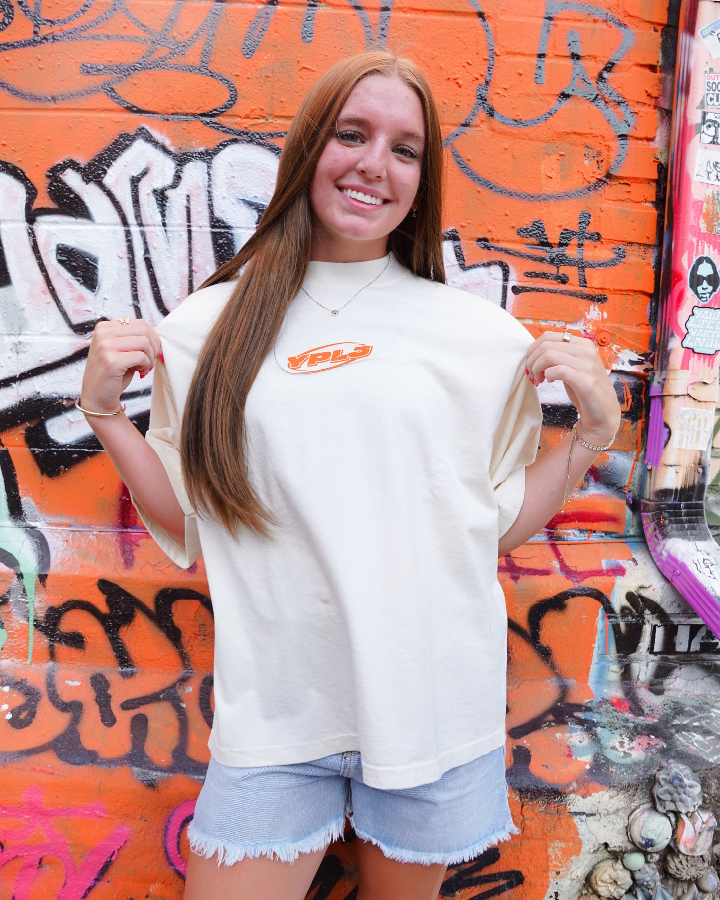 Cream + Orange "YOUNG PEOPLE LOVE JESUS" Oversized Boxy T-Shirt