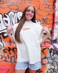 Cream + Orange "YOUNG PEOPLE LOVE JESUS" Oversized Boxy T-Shirt
