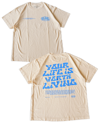 Cream + Blue "Your Life is Worth Living" T-Shirt