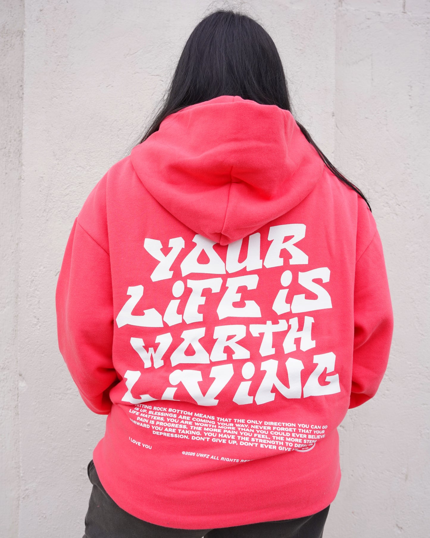 Watermelon "YOUR LIFE IS WORTH LIVING" Hoodie (Mid-Light Weight Hoodie)