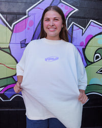 Cream + Lavender "YOUNG PEOPLE LOVE JESUS" Oversized Boxy T-Shirt