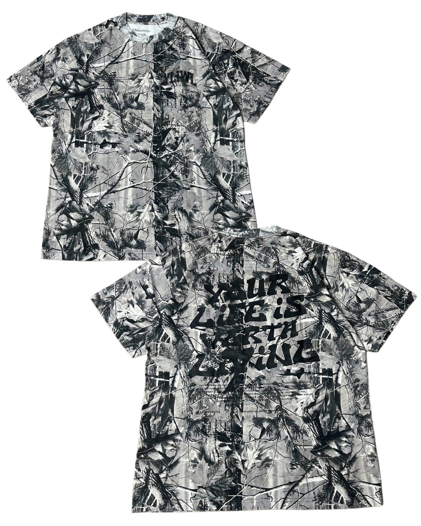 Black + B&W Camo "Your Life is Worth Living" Heavy Weight T-Shirt