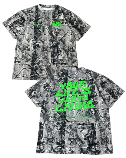 Green + B&W Camo "Your Life is Worth Living" Heavy Weight T-Shirt