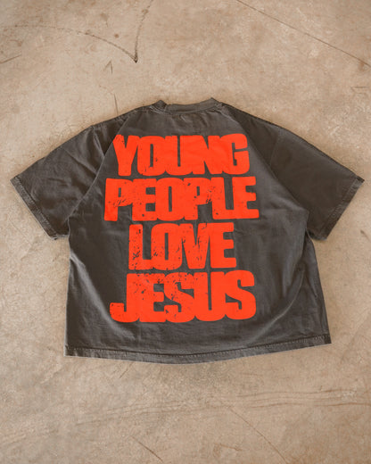 Vintage Black + Red "YOUNG PEOPLE LOVE JESUS" Oversized Boxy T-Shirt