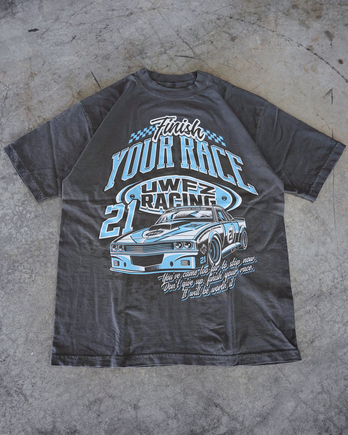 Vintage Black + Powder Blue “FINISH YOUR RACE" T-Shirt