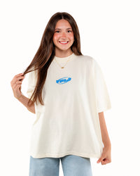Cream + Blue "YOUNG PEOPLE LOVE JESUS" Oversized T-Shirt