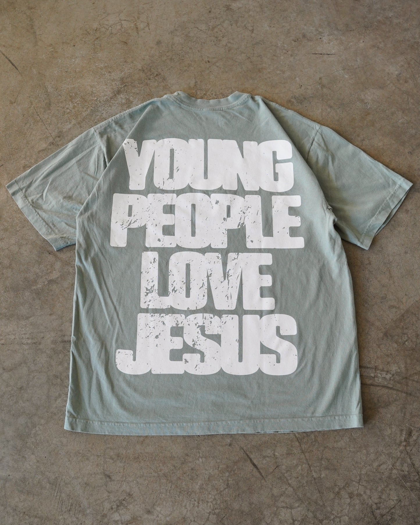 Sage "YOUNG PEOPLE LOVE JESUS" Heavyweight T-Shirt