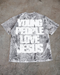 B&W Camo + White "YOUNG PEOPLE LOVE JESUS" T-Shirt