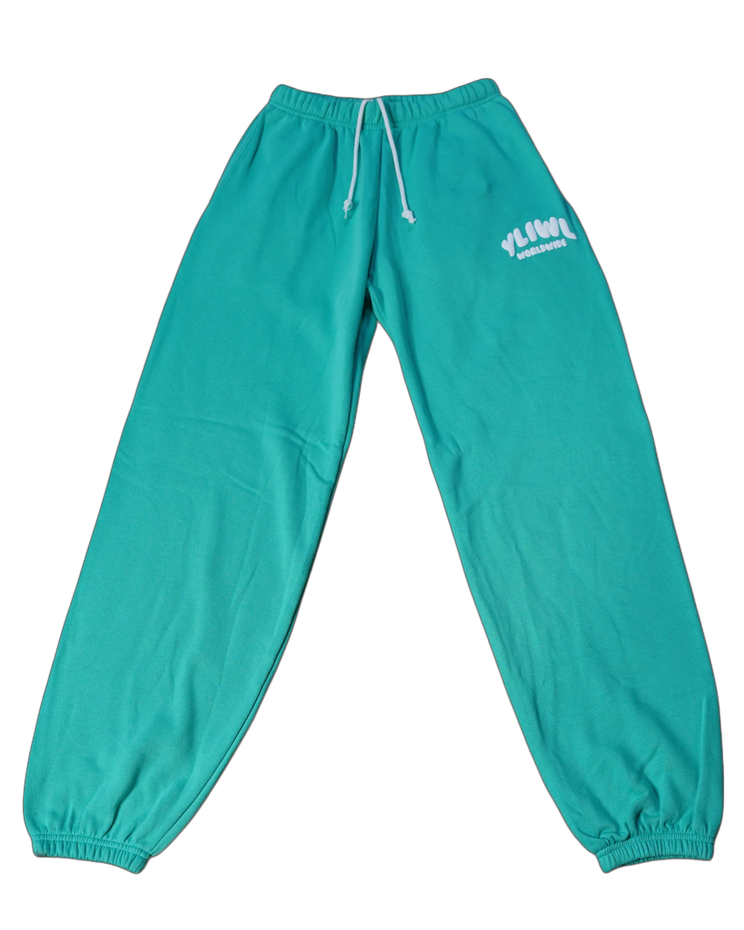 Teal + White PUFF PRINT "YLIWL" High Waist Sweatpant