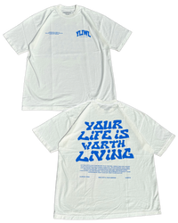 Off-White + Blue "YOUR LIFE IS WORTH LIVING" Heavy Weight T-Shirt
