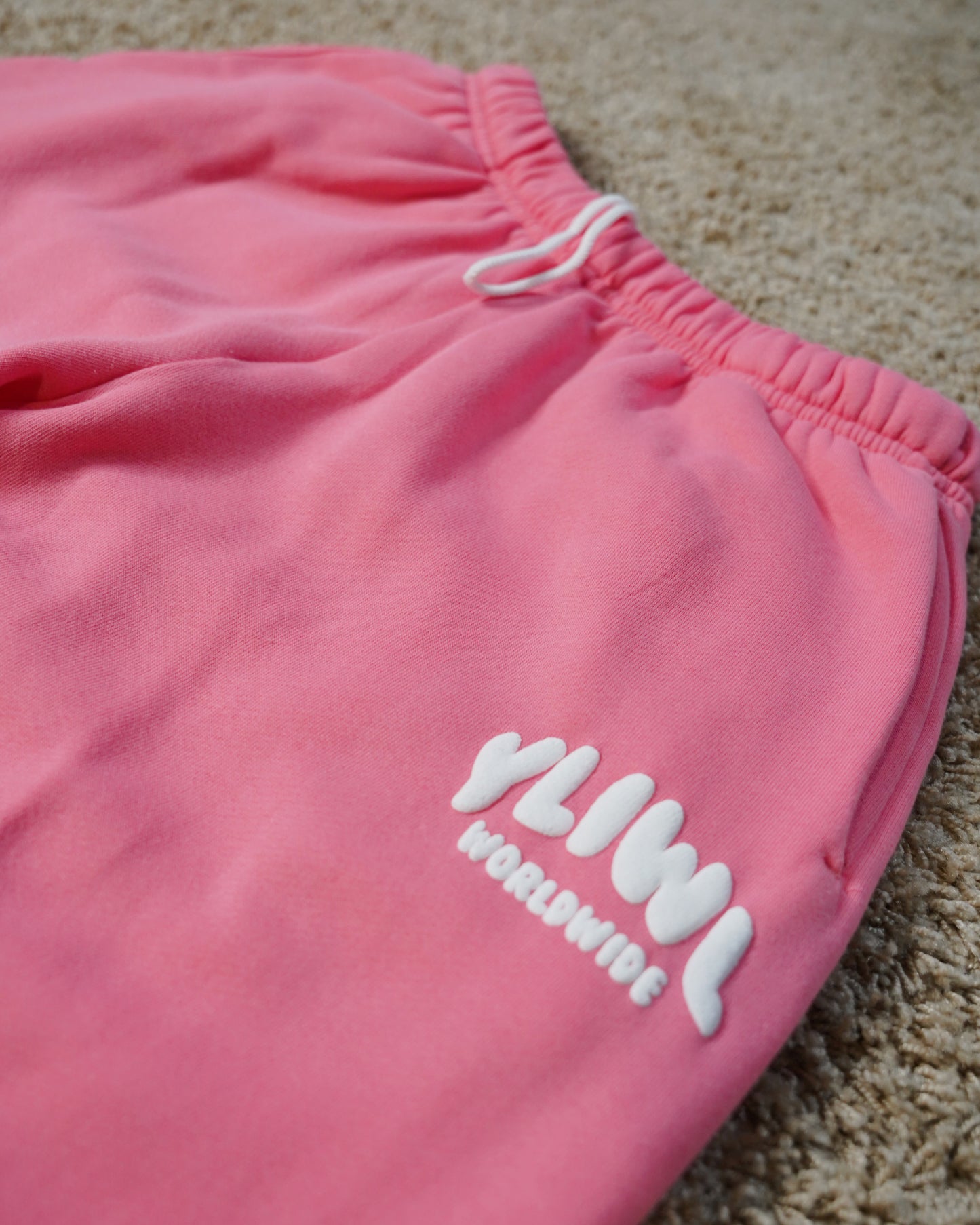 Pink + White PUFF PRINT "YLIWL" High Waist Sweatpant