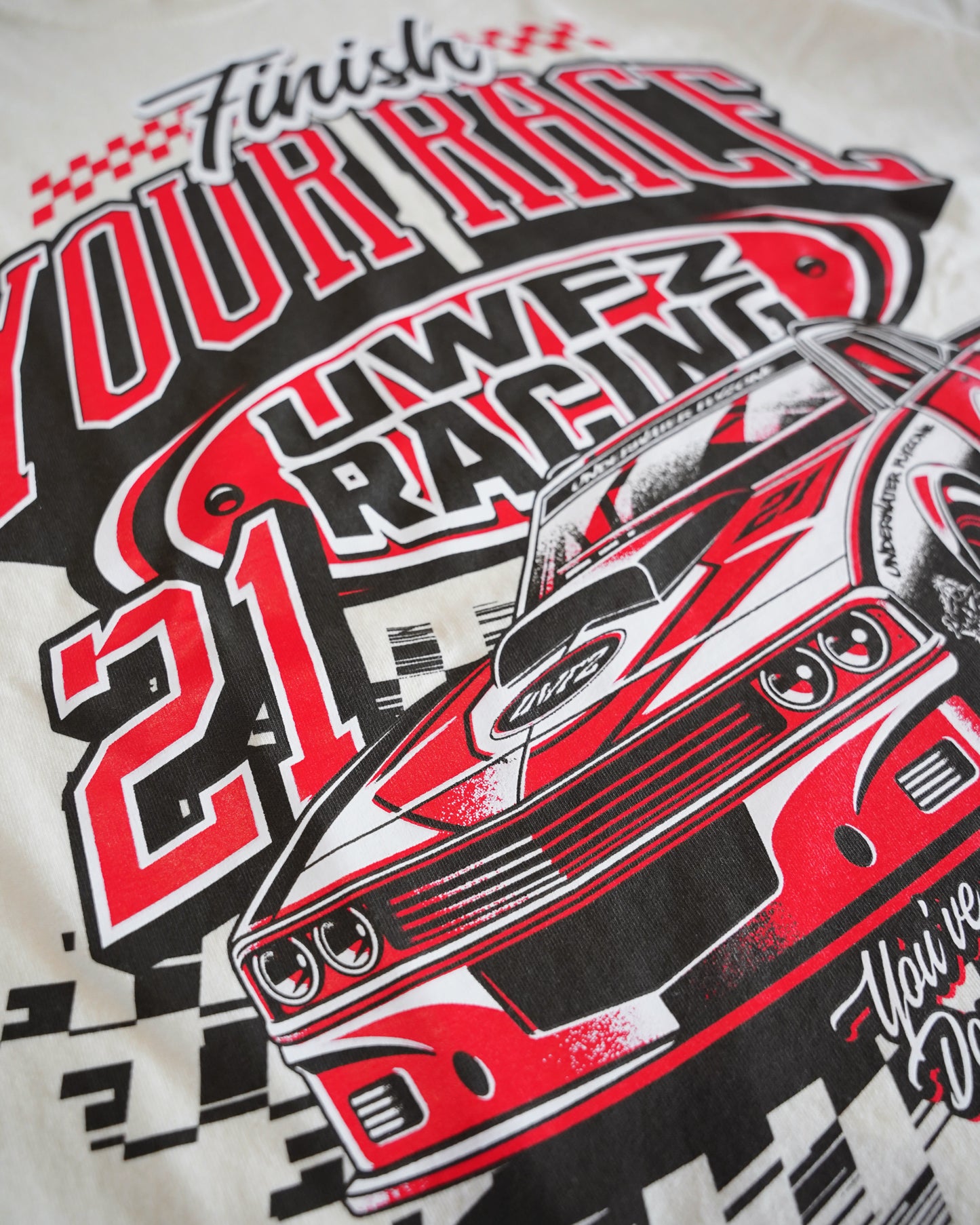 Cream + Red "FINISH YOUR RACE" Oversized T-Shirt