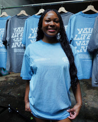 Blue Oil Wash "Your Life is Worth Living" T-Shirt