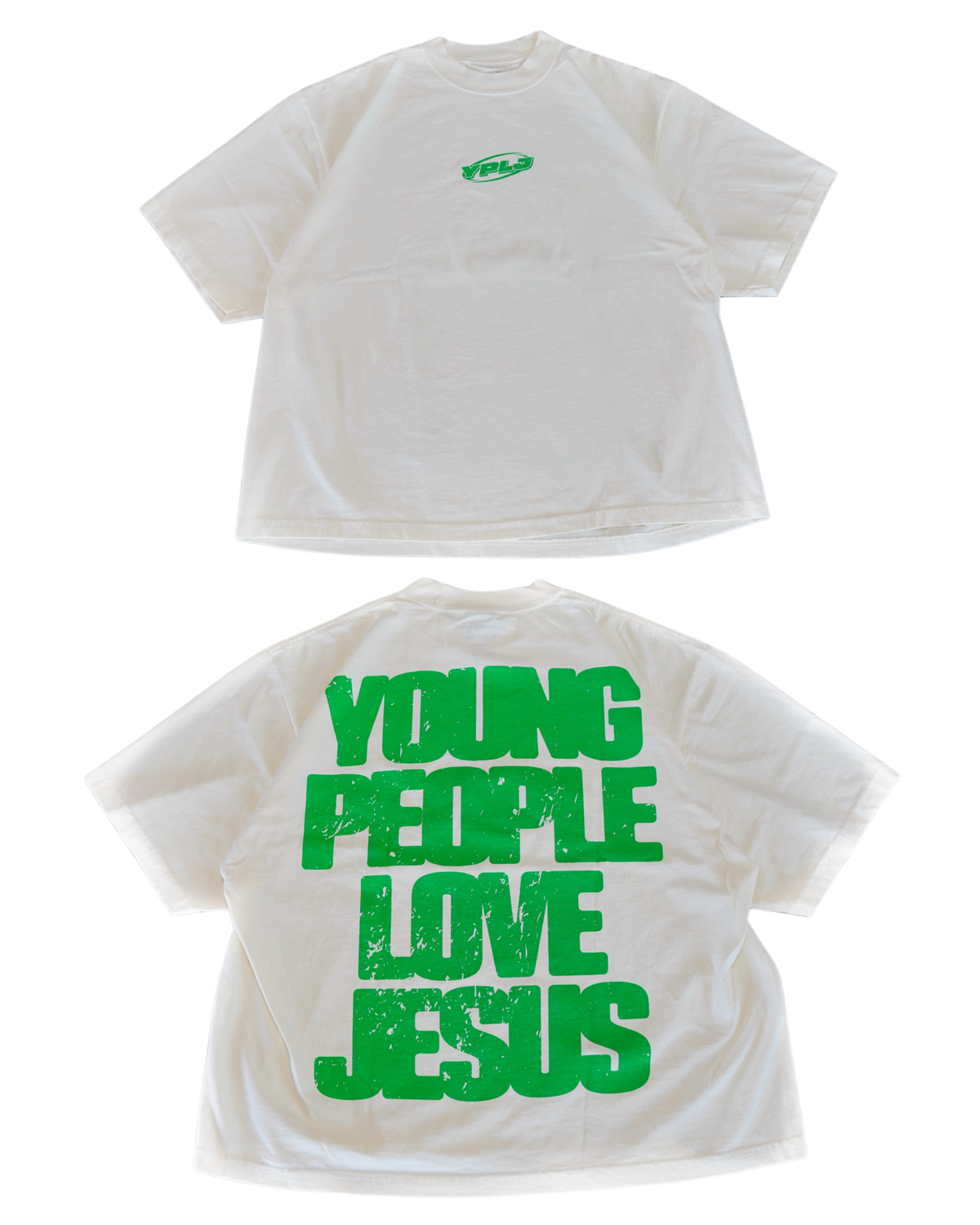 Cream + Green "YOUNG PEOPLE LOVE JESUS" Oversized T-Shirt