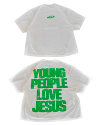 Cream + Green "YOUNG PEOPLE LOVE JESUS" Oversized T-Shirt