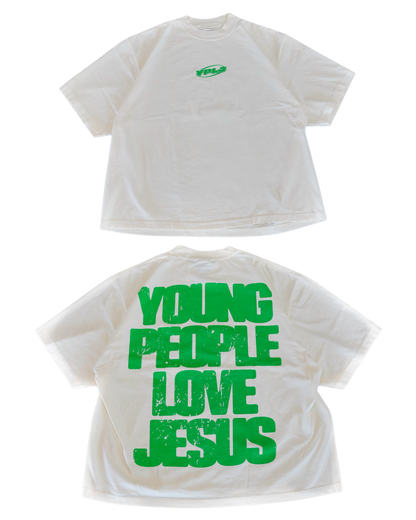Cream + Green "YOUNG PEOPLE LOVE JESUS" Oversized T-Shirt