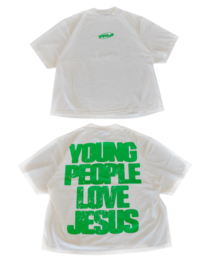 Cream + Green "YOUNG PEOPLE LOVE JESUS" Oversized T-Shirt