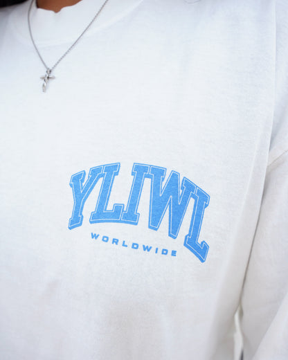 Off-White + Blue "YOUR LIFE IS WORTH LIVING" Heavy Weight T-Shirt