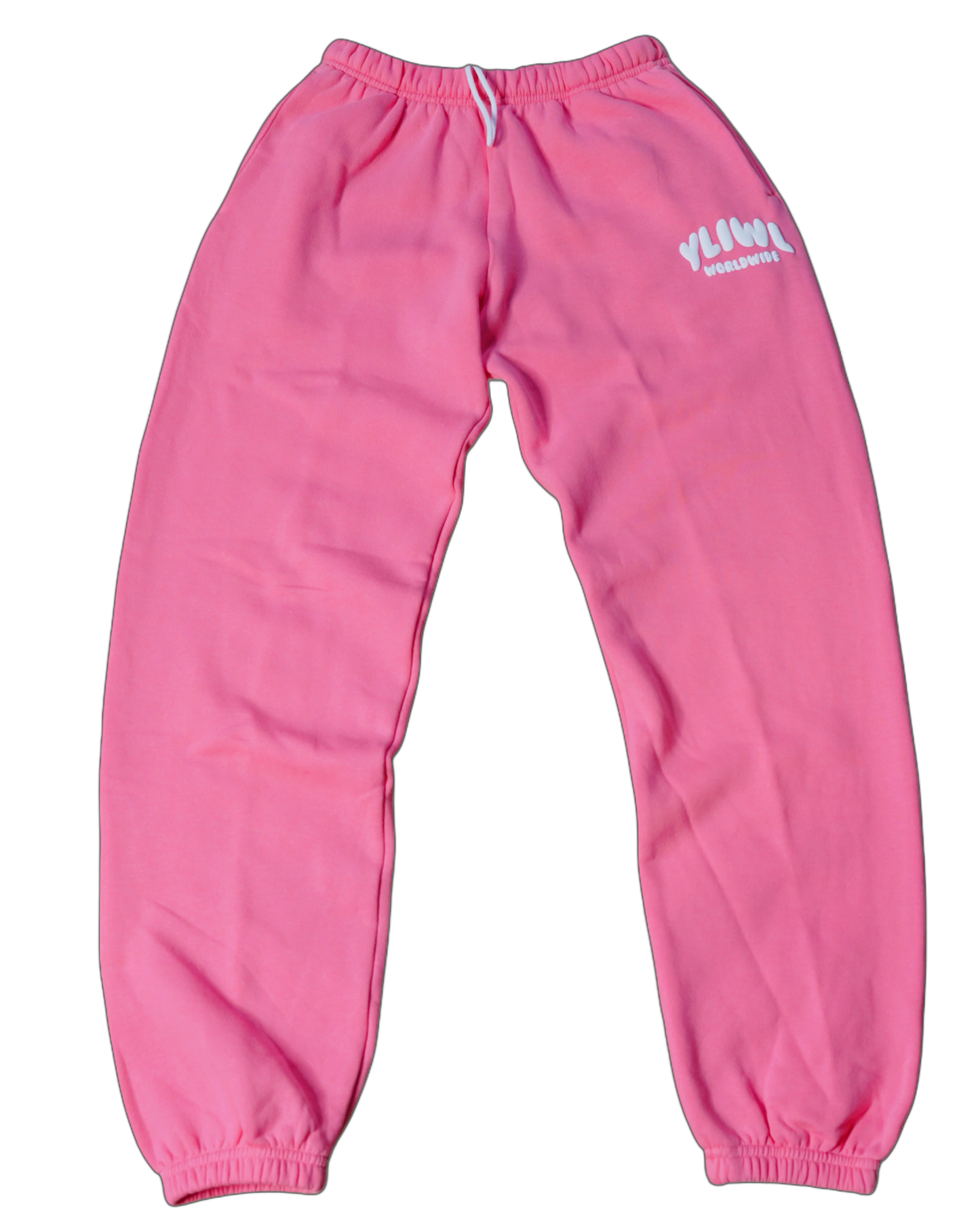 Pink + White PUFF PRINT "YLIWL" High Waist Sweatpant