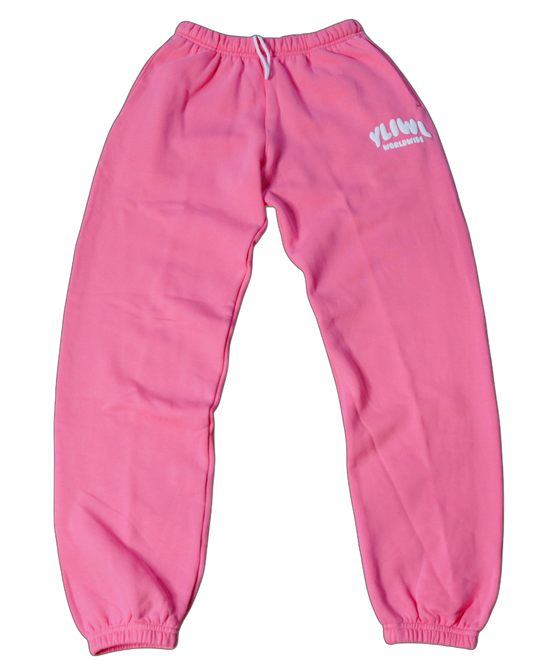 Pink + White PUFF PRINT "YLIWL" High Waist Sweatpant