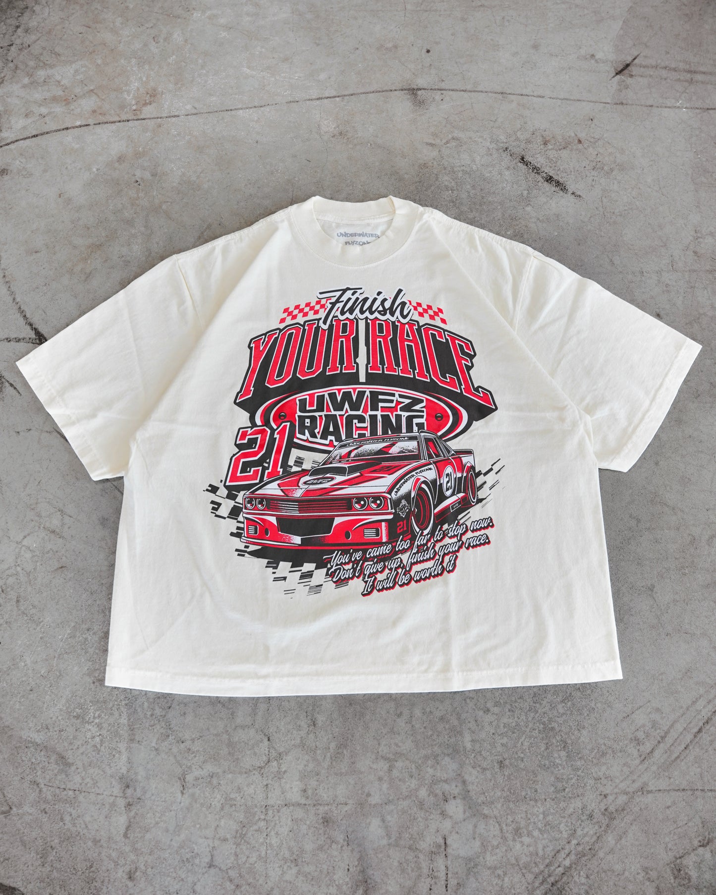 Cream + Red "FINISH YOUR RACE" Oversized T-Shirt