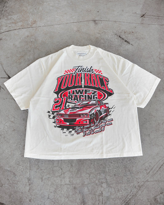 Cream + Red "FINISH YOUR RACE" Oversized T-Shirt