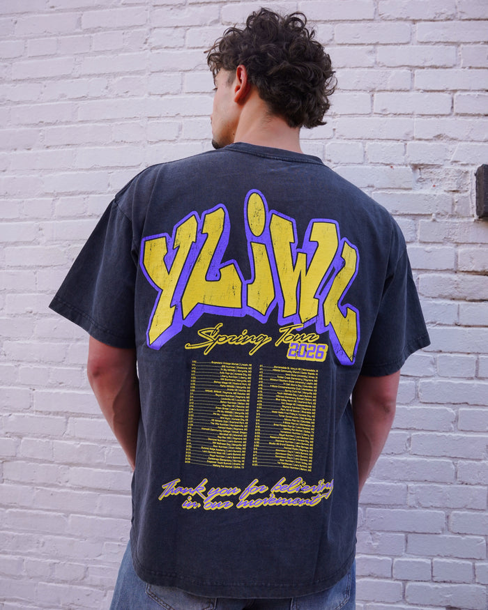 Purple + Gold on Vintage Black YLIWL "Spring Tour 2026" T-Shirt