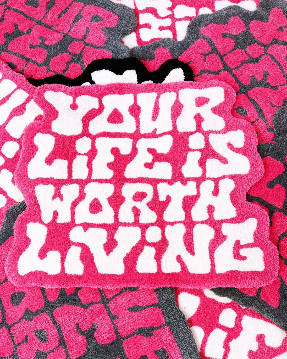 Pink + White Hand Tufted "Your Life is Worth Living" Custom Rug