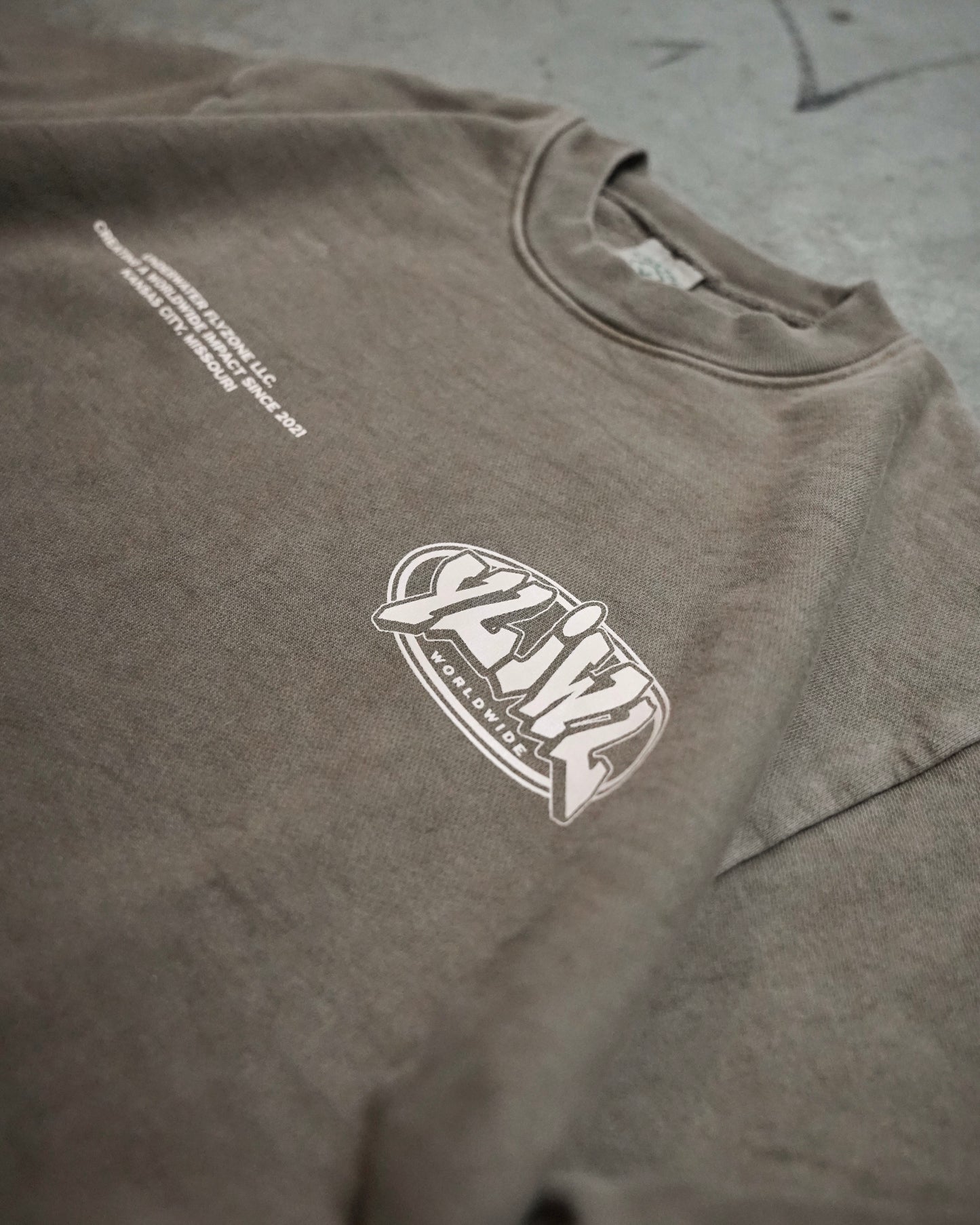 Faded Brown +.Tan Print "YOUR LIFE IS WORTH LIVING" Crewneck