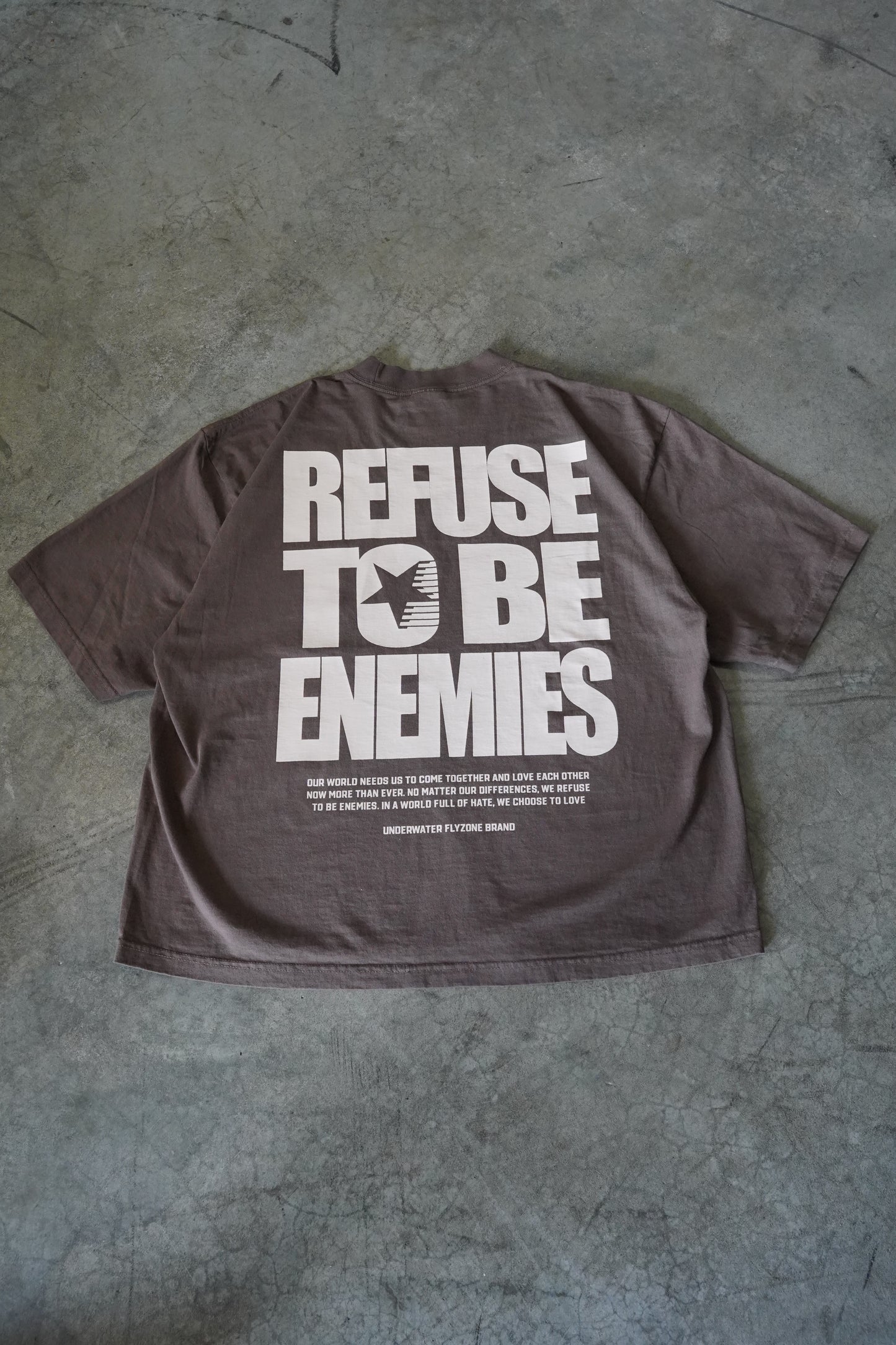 Tan + Brown "REFUSE TO BE ENEMIES" Oversized T-Shirt (LIMITED)