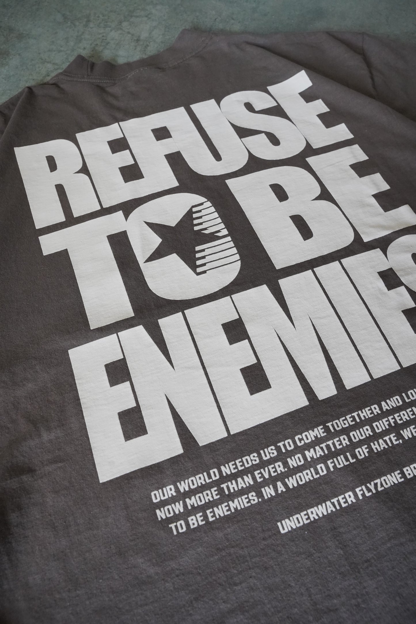 Tan + Brown "REFUSE TO BE ENEMIES" Oversized T-Shirt (LIMITED)