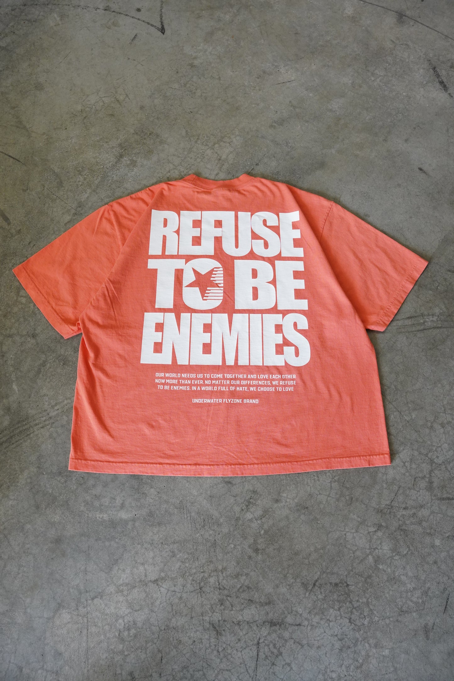 White + Peach "REFUSE TO BE ENEMIES" Oversized T-Shirt (LIMITED)