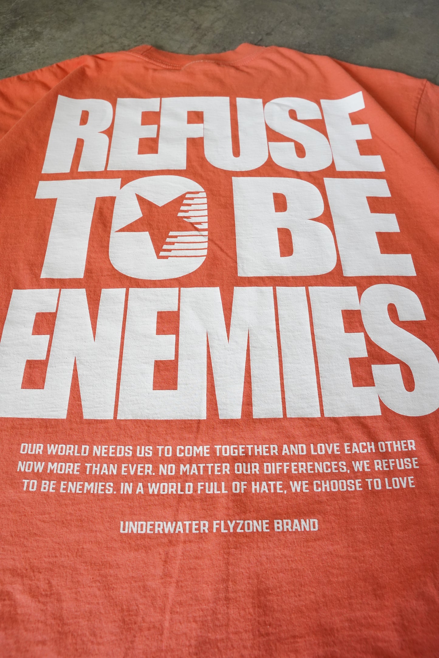 White + Peach "REFUSE TO BE ENEMIES" Oversized T-Shirt (LIMITED)