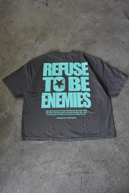 Teal + Faded Black "REFUSE TO BE ENEMIES" Oversized T-Shirt (LIMITED)