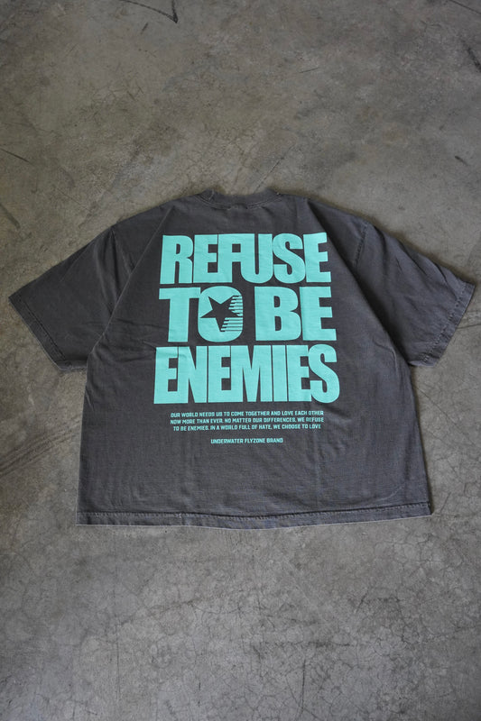 Teal + Faded Black "REFUSE TO BE ENEMIES" Oversized T-Shirt (LIMITED)