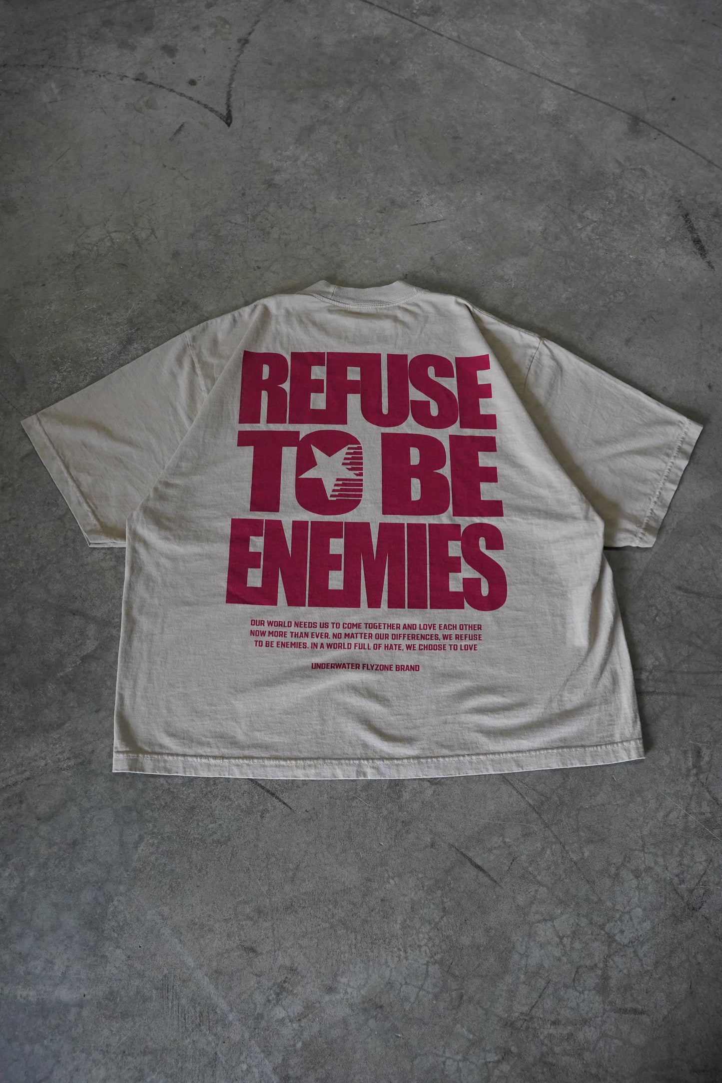 Maroon + Khaki "REFUSE TO BE ENEMIES" Oversized T-Shirt (LIMITED)