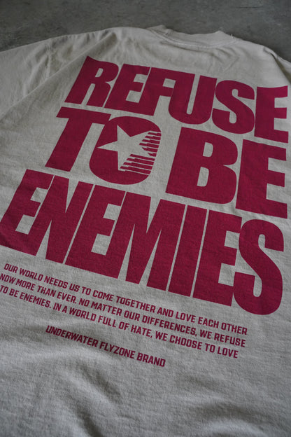 Maroon + Khaki "REFUSE TO BE ENEMIES" Oversized T-Shirt (LIMITED)