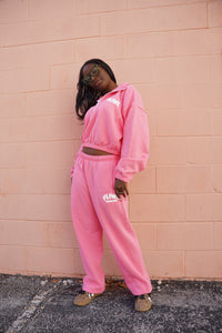 Pink + White PUFF PRINT "YLIWL" High Waist Sweatpant