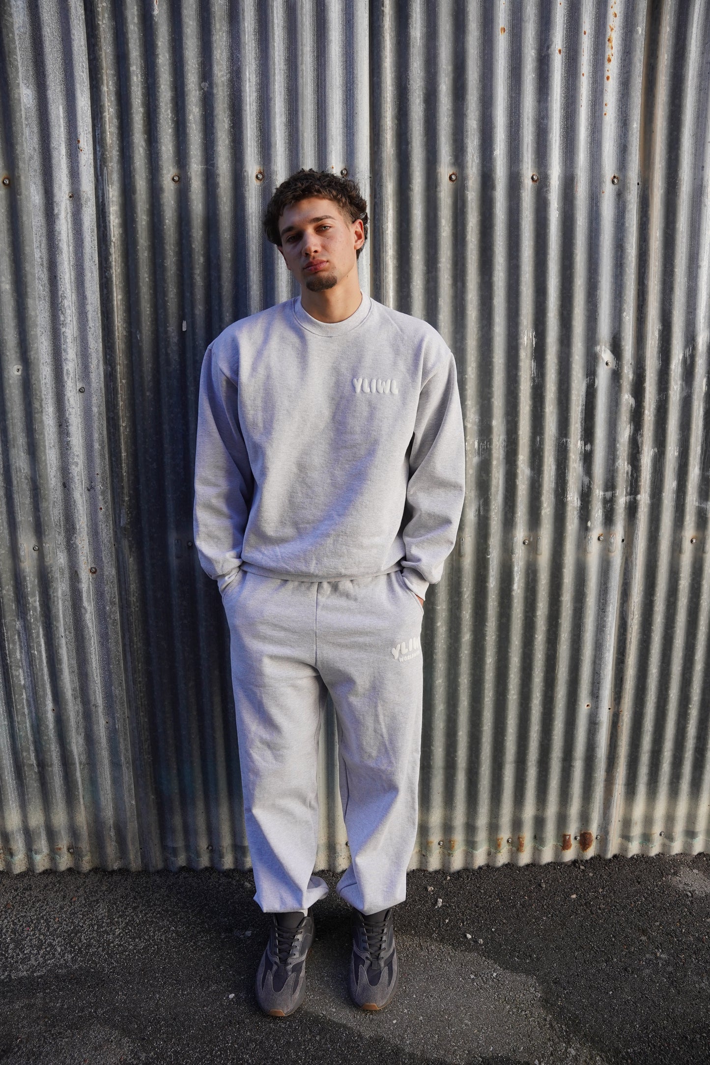 Heather Grey + White PUFF PRINT "YLIWL" High Waist Sweatpant
