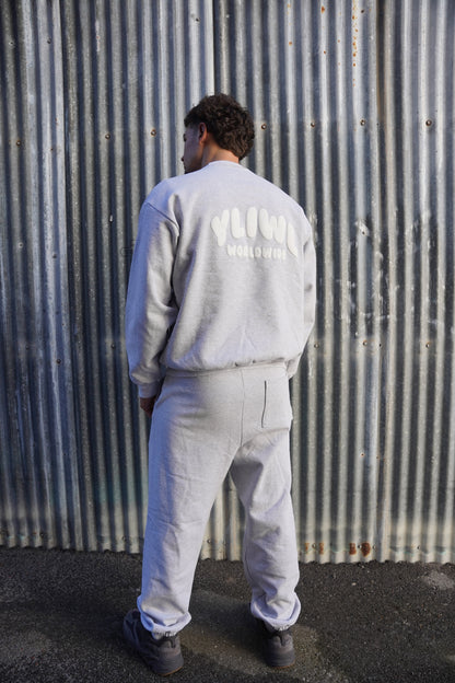 Heather Grey + White PUFF PRINT "YLIWL" High Waist Sweatpant