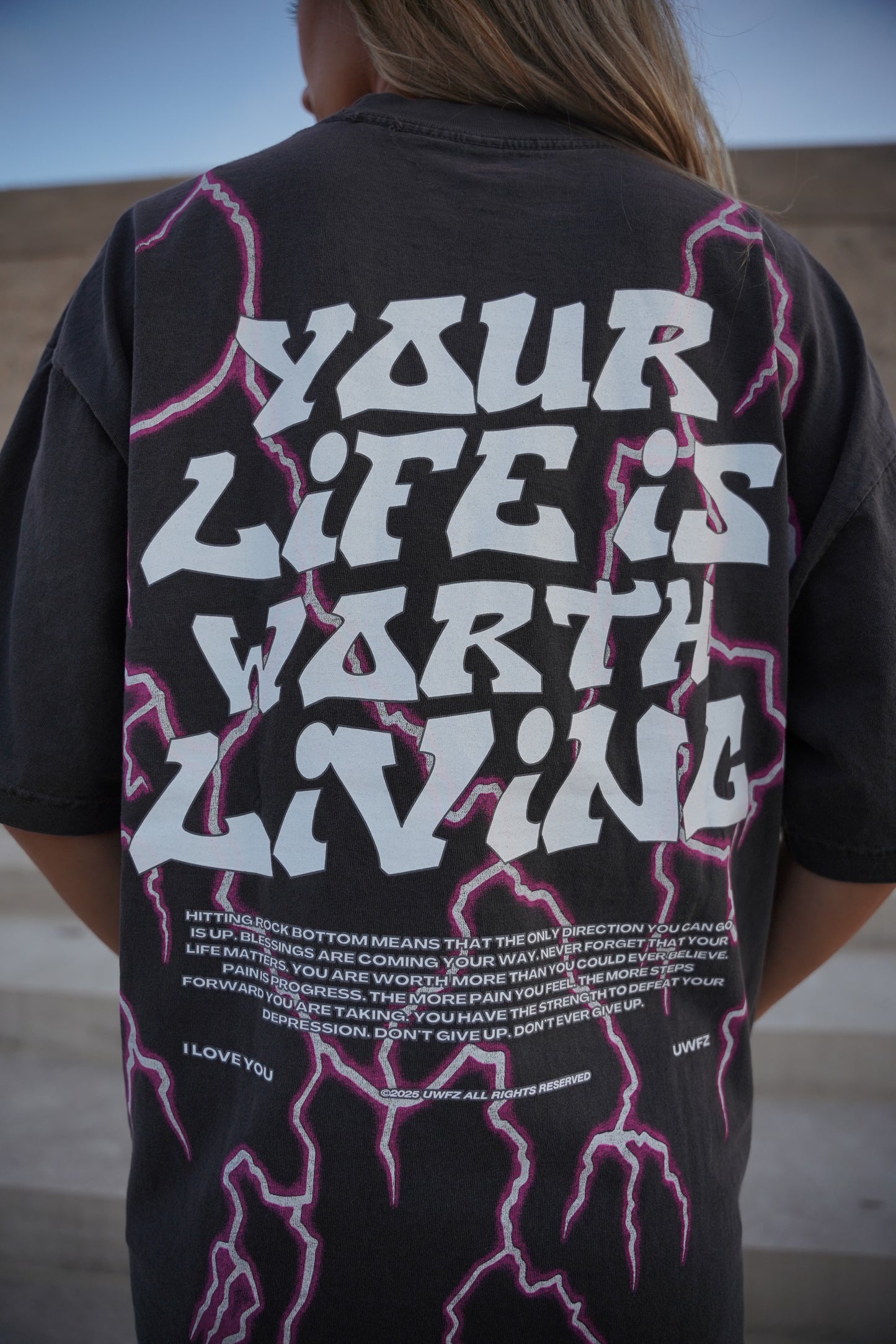 Pink Lightning "YOUR LIFE IS WORTH LIVING" Heavy Weight T-shirt