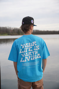 YOUR LIFE IS WORTH LIVING HEAVYWEIGHT TEE - NEON GREEN
