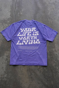 YOUR LIFE IS WORTH LIVING HEAVYWEIGHT TEE - NEON PURPLE