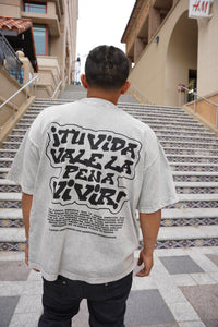 Limestone Mineral Washed "TU VIDA VALE LA PENA VIVIR" Heavy Weight T-Shirt