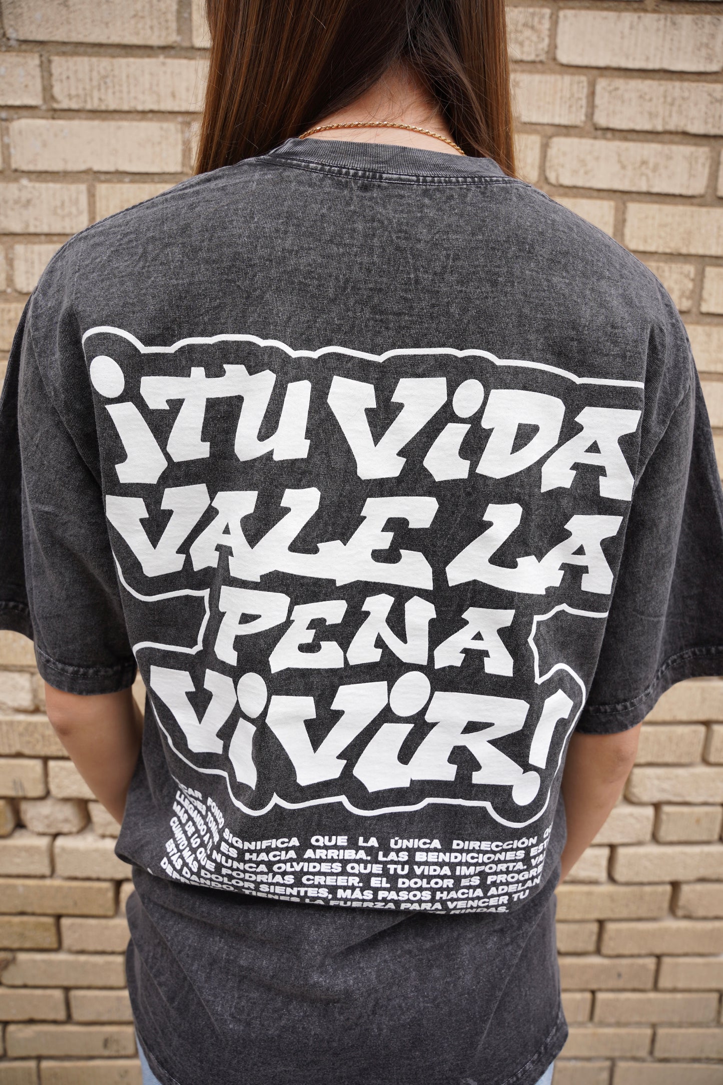 Black Mineral Washed "TU VIDA VALE LA PENA VIVIR" Heavy Weight T-Shirt