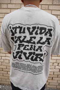 Limestone Mineral Washed "TU VIDA VALE LA PENA VIVIR" Heavy Weight T-Shirt